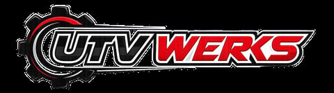 UTV Werks logo featuring stylized gear icon with red and white text on black background