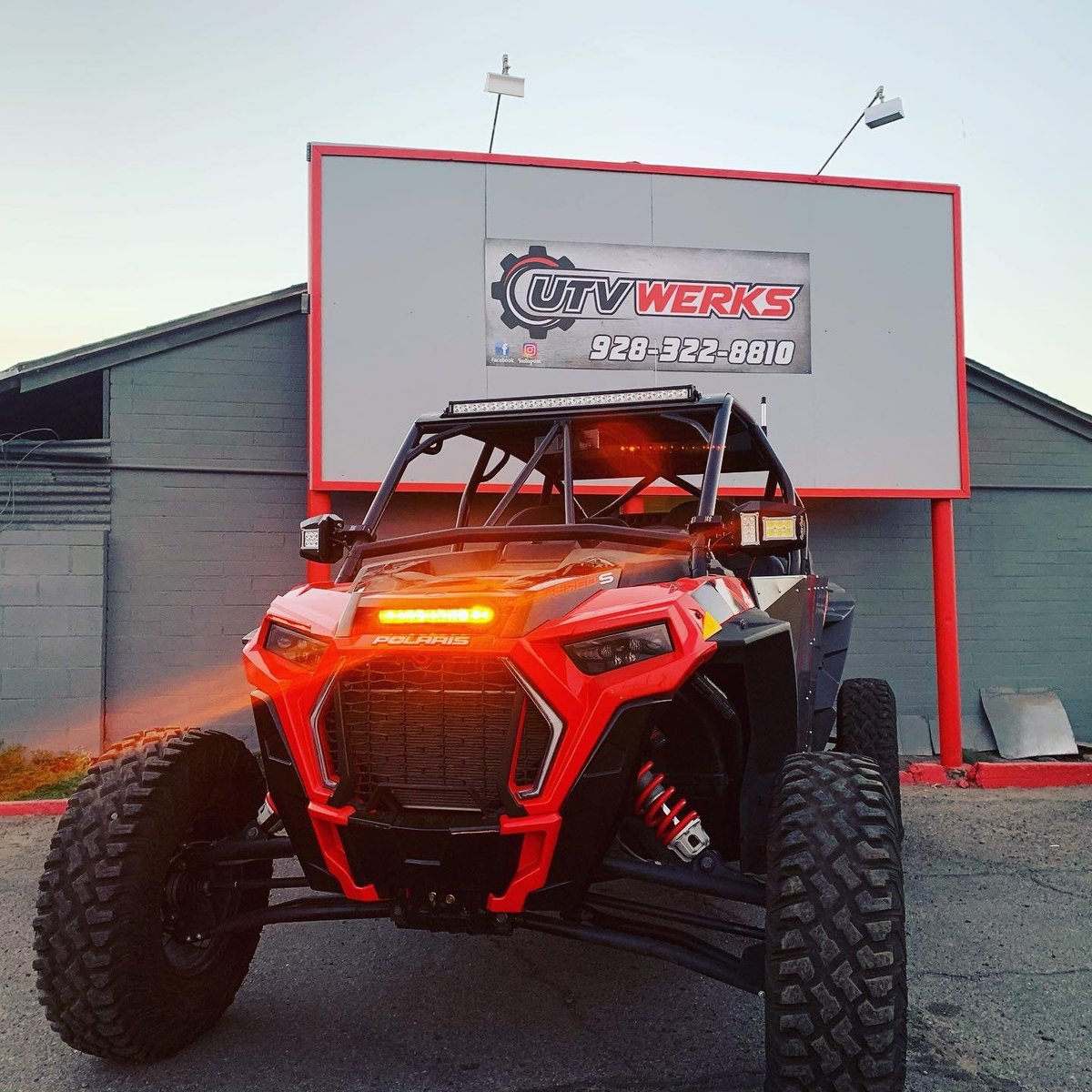 Red UTV with LED lighting