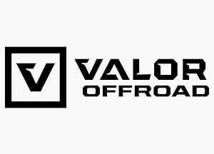 Valor Offroad logo featuring a stylized V inside a black square box next to the company name text
