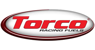 Torco Racing Fuels logo with red text on white oval background with dark red border
