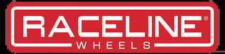 Raceline Wheels logo featuring red and white rectangular design with white text
