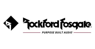 Rockford Fosgate logo with black geometric symbol and tagline Purpose Built Audio